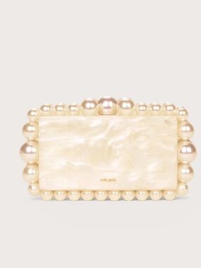 NWT cult gaia Pearl-Trim Marbled Clutch in Cream